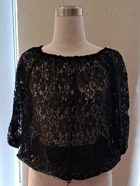 Black Floral Lace Sheer Blouse - Women's Elegant Top